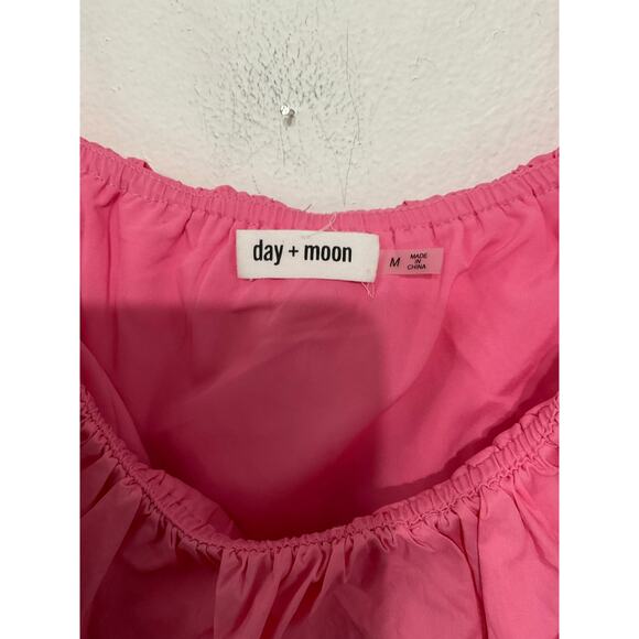 Day & Moon Pink Flounce Ameila Tiered Poplin Mini Dress Sz Medium Ruffles - Picture 6 of 8